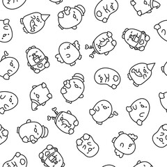 Cute kawaii penguin. Seamless pattern. Coloring Page. Beautiful animals cartoon character. Hand drawn style. Vector drawing. Design ornaments.