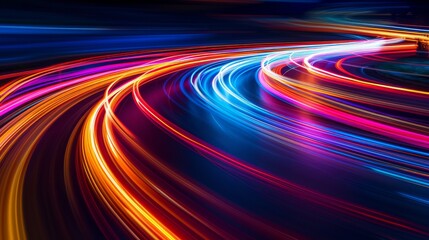Colorful light trails on a dark background