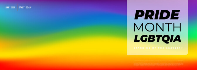 Colorful LGBTQIA pride month, banner with new gradient pride flag background. 2024 Banner Month Background On Pride Month Colorful Rainbow Concept. Vector template background.