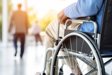 Obraz premium Disabled person in wheelchair care accessibility disability medical treatment health support confidence rehabilitation communication diversity inclusion togetherness humans help assistance