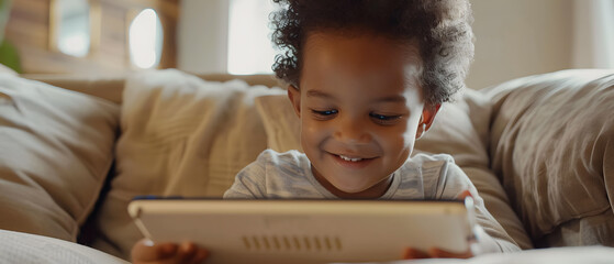 child using his smart tablet immersed in internet content - concept of the problem of new generations and technology