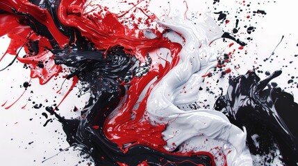 abstract red, black, and white paint splash on canvas