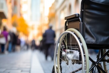 Obraz premium Disabled person in wheelchair care accessibility disability medical treatment health support confidence rehabilitation communication diversity inclusion togetherness humans help assistance