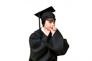 Little university girl over isolated background is suffering with cough and feeling bad