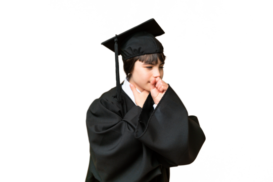 Little university girl over isolated background is suffering with cough and feeling bad