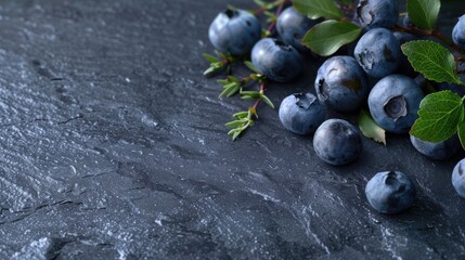 Blueberries freshly picked on dark stone background