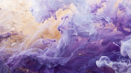 Fototapeta premium Beige and violet paint merging, Ink Cascade, peaceful shimmer emanates from fluid currents, travel photography