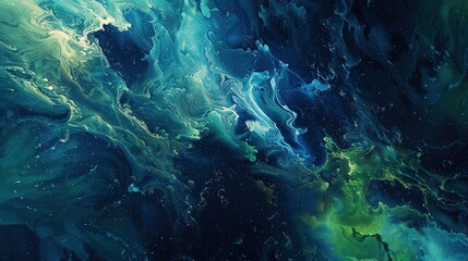  Blue and green paint splashing, Ink Chronicles, peaceful radiance pulses through fluid channels, book cover design