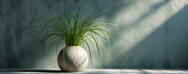 Sunlit potted plant in a minimalist setting