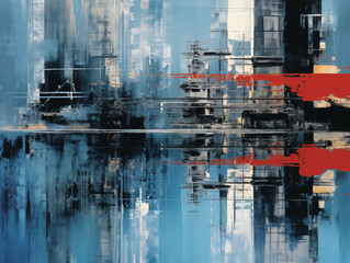 Abstract oil art blue and red background