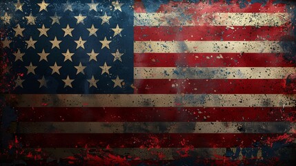 Worn American Flag Displayed on a Rusty Metal Surface