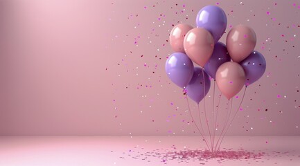 Pink and Purple Balloons With Confetti on a Pink Background