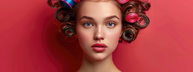 Obraz premium woman with curlers on her head selective focus