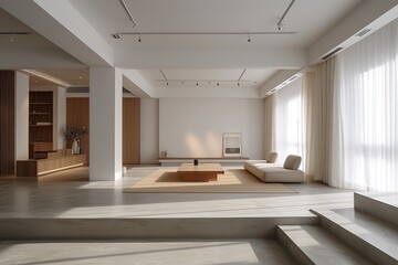 Fototapeta premium Interior decoration, minimalist style, minimalist lines, postmodern, lighting, ceiling high detail.