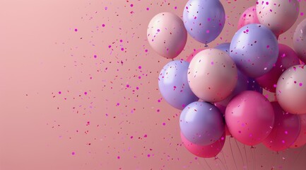 Pink and Purple Balloons With Confetti on a Pink Background