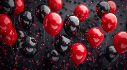 Red and Black Balloons on a Grey Background