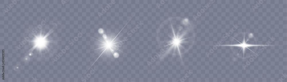 Poster Set of isolated transparent highlights. Bright shining highlights. Vector flickering elements. Glowing effects for vector illustrations.