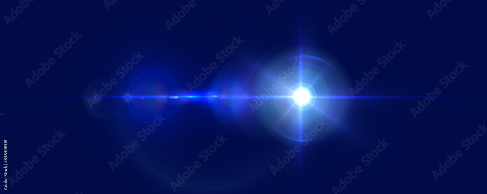 Poster light effect of blue glowing light. solar flare. glow effect. starbursts with twinkling highlights. 