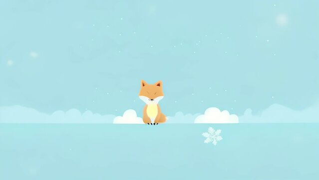 A minimalistic illustration depicting a little fox against a background of a snowy landscape and blue sky.
Concept: children's books, winter cards, desktop wallpapers, website design, decorative arts,
