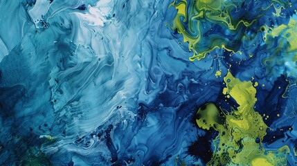  Lime and indigo paint blending, Ink Pathways, gentle luminescence flows from liquid currents, magazine illustration