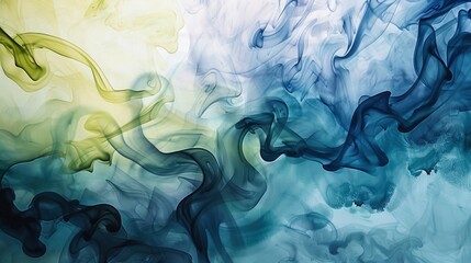  Lime and indigo paint blending, Ink Reverie, soft radiance arises from fluid paths, social media sharing