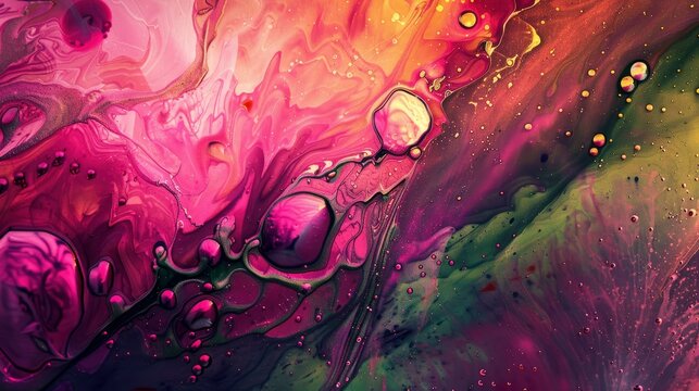  Magenta and olive paint interacting, Ink Masterpiece, tranquil gleam emanates from liquid trails, digital library photo