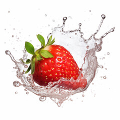 strawberry with water splash isolated on white background