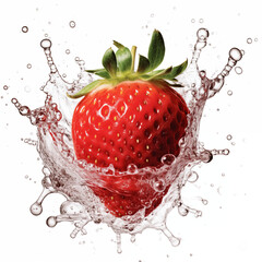strawberry with water splash isolated on white background