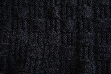 Black knitted wool texture. Close up. High quality photo