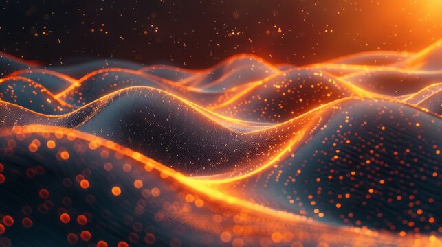 The background is a abstract concept of big data. On the left is an image of a machine learning algorithm and on the right is a landscape web banner. Modern art.