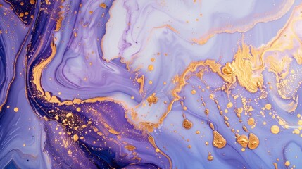 Naklejka premium Periwinkle and gold paint blending, Ink Pulse, calm radiance flows from liquid channels, family album