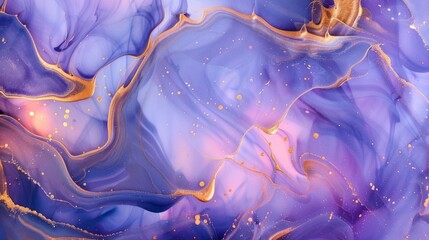 Obraz premium Periwinkle and gold paint blending, Ink Pulse, calm radiance flows from liquid channels, family album