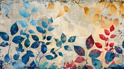 Abstract multicolored floral leaf pattern design on a grunge background for digital printing