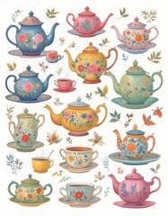 collage of various teapots cups