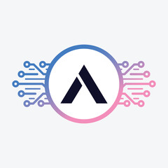 Modern initial Crypto currency A Tech Initial logo blockchain abstract premium luxury vector