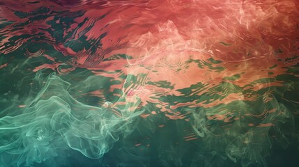 Fototapeta premium Pine and coral paint blending, Ink Legacy, peaceful light pulses within liquid tides, background photo