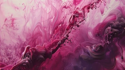 Obraz premium Ruby and olive paint merging, Ink Fusion, peaceful shimmer emanates from fluid currents, billboard