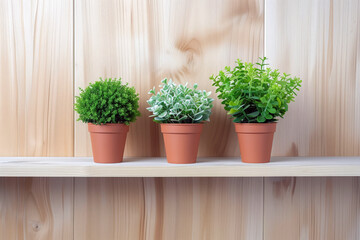 Greenery on a living room shelf, enhancing modern decor with potted houseplants
