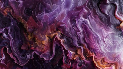 Fototapeta premium Rust and lilac paint swirling, Ink Aura, gentle illumination seeps through fluid rivers, 3D photo