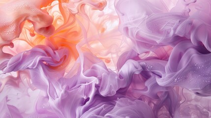 Obraz premium Salmon and lavender paint intertwining, Ink Spectrum, gentle radiance emanates from fluid flows, analysis photo
