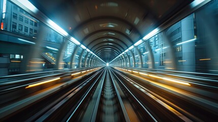 An image of a train running in a tunnel that has been motion-blurred