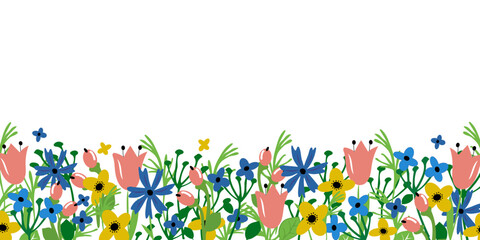 Summer floral background, vector banner on white background, vector text frame