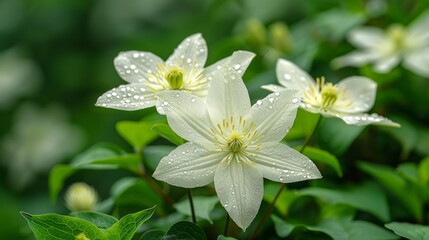 Obraz premium Flowers blossoming close-up, clematis viticella family ranunculaceae large, high quality print