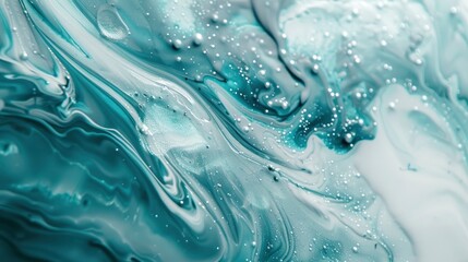 Fototapeta premium Teal and silver paint intertwining, Ink Odyssey, soft radiance arises from fluid paths, restaurant menu