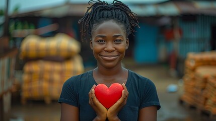 Volunteering at a charity center, young black woman does the heart symbol with her hands