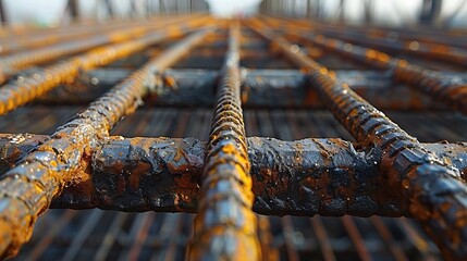 Monolithic frame constructed from steel bars. Construction background