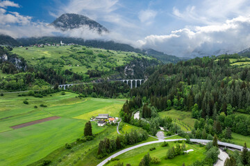 Landwasser viaduct in Switzerland mountain