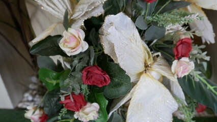 synthetic flowers that resemble real flowers for room decoration. Photo of a beautiful blooming flower plant taken in close-up and selected focus
