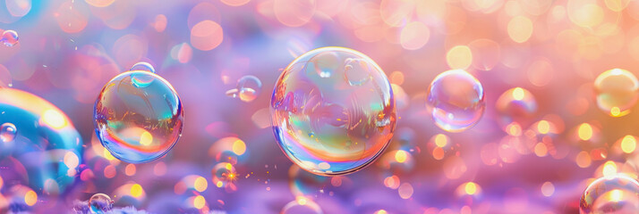 Naklejka premium banner illustration of holographic shiny bubble background in pink yellow color