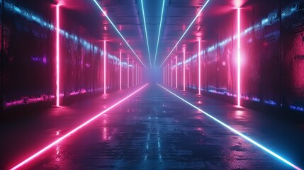 Fototapeta premium Neon Lights In A Futuristic Corridor